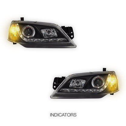 Ford Falcon BA / BF Sedan / Ute Non XR (2002 - 2006) Black LED DRL Style Headlights LH + RH