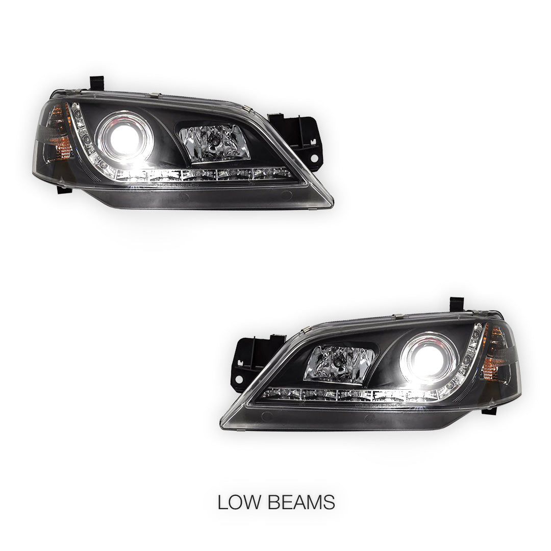 Ford Falcon BA / BF Sedan / Ute Non XR (2002 - 2006) Black LED DRL Style Headlights LH + RH