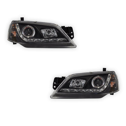 Ford Falcon BA / BF Sedan / Ute Non XR (2002 - 2006) Black LED DRL Style Headlights LH + RH