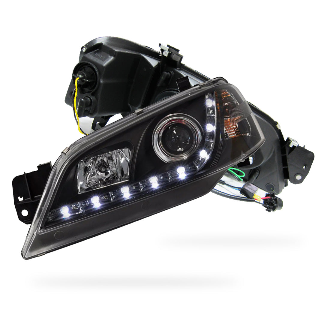 Ford Fairmont BA / BF Sedan / Ute Non XR (2002 - 2006) Black LED DRL Style Headlights LH + RH