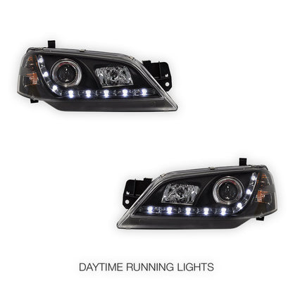 Ford Fairmont BA / BF Sedan / Ute Non XR (2002 - 2006) Black LED DRL Style Headlights LH + RH