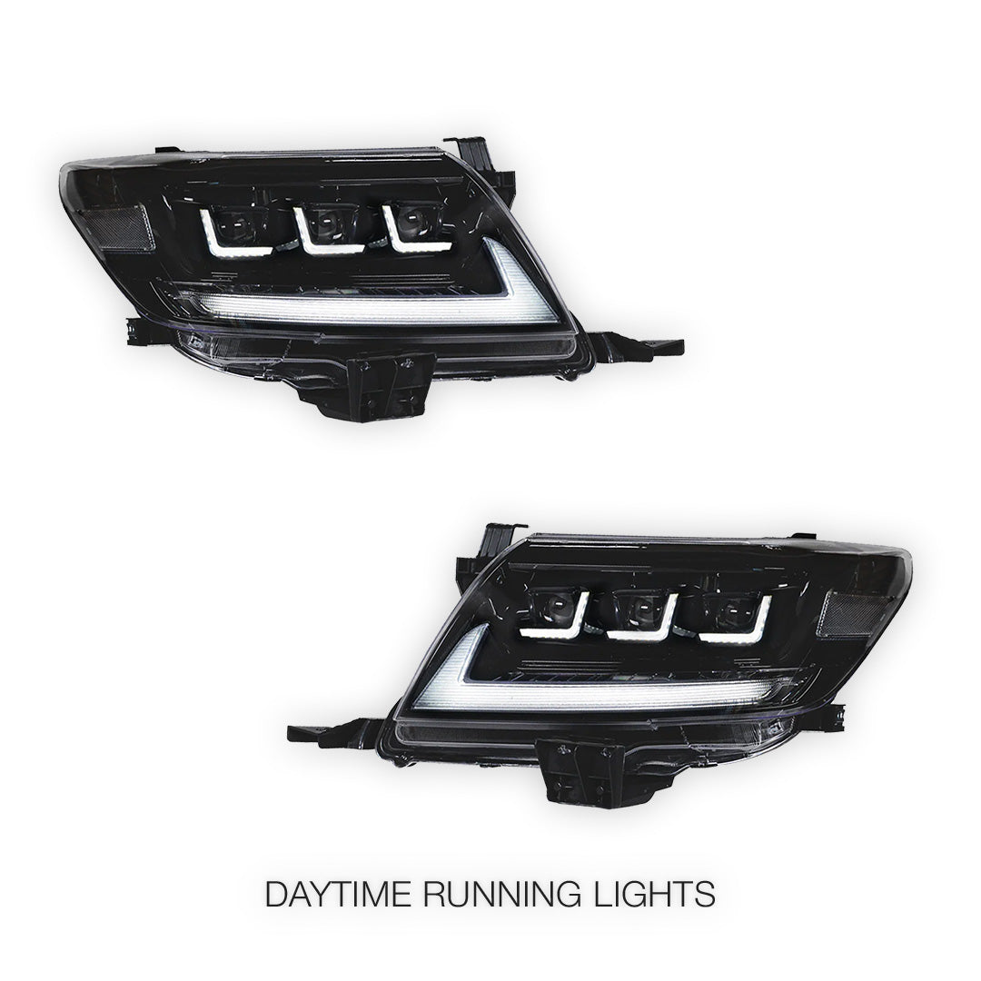 Toyota HiLux Vigo (2011 - 2015) Black Full LED Triple Projector Lens Headlights LH + RH