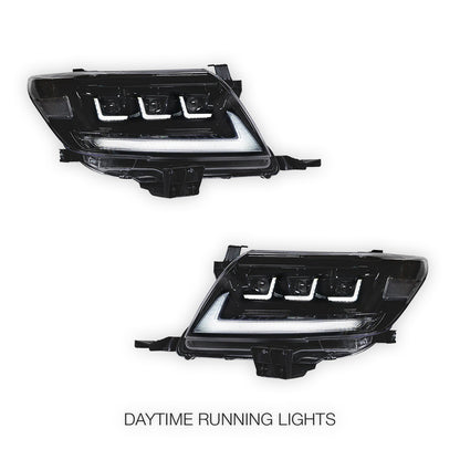 Toyota HiLux Vigo (2011 - 2015) Black Full LED Triple Projector Lens Headlights LH + RH
