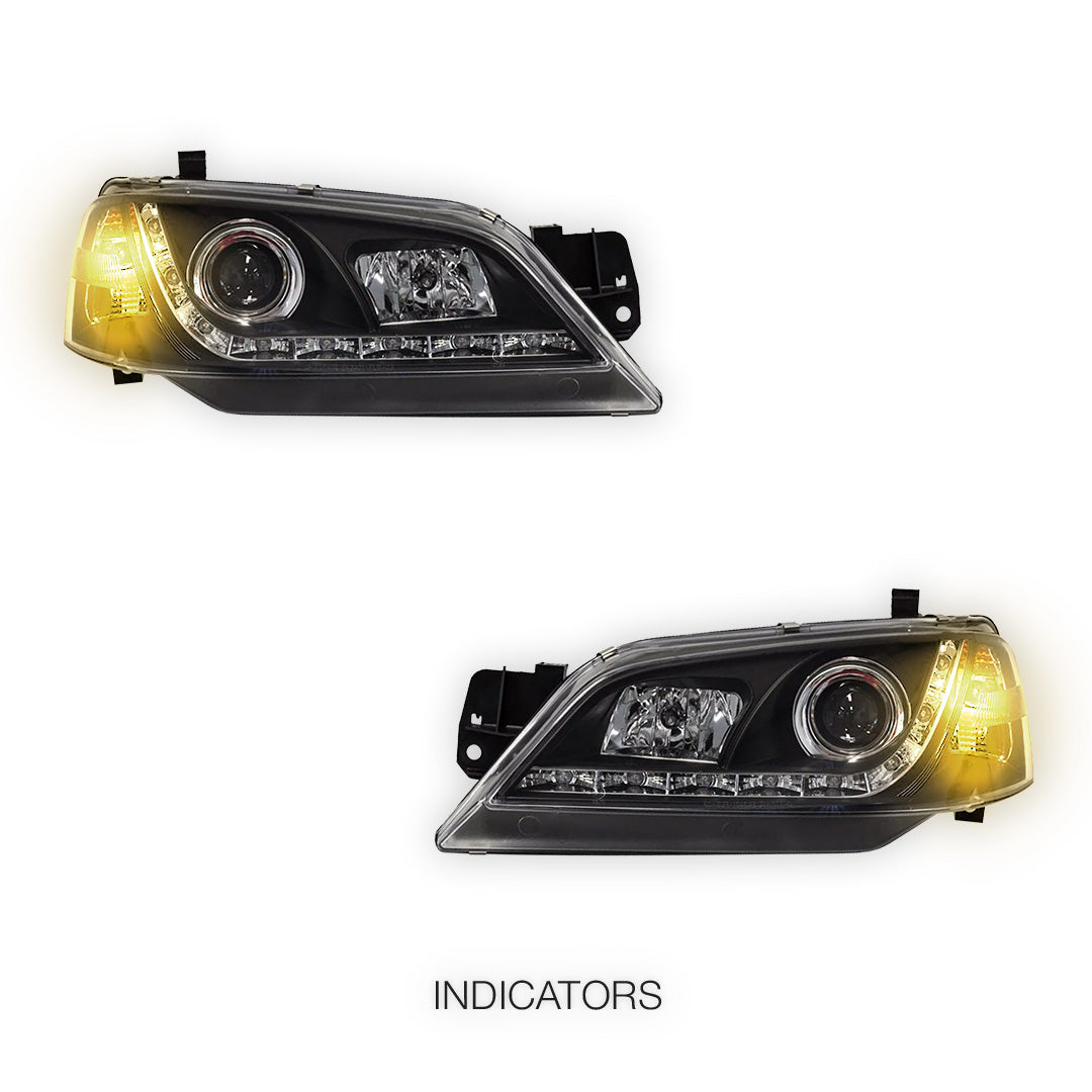 Ford Fairmont BA / BF Sedan / Ute Non XR (2002 - 2006) Black LED DRL Style Headlights LH + RH