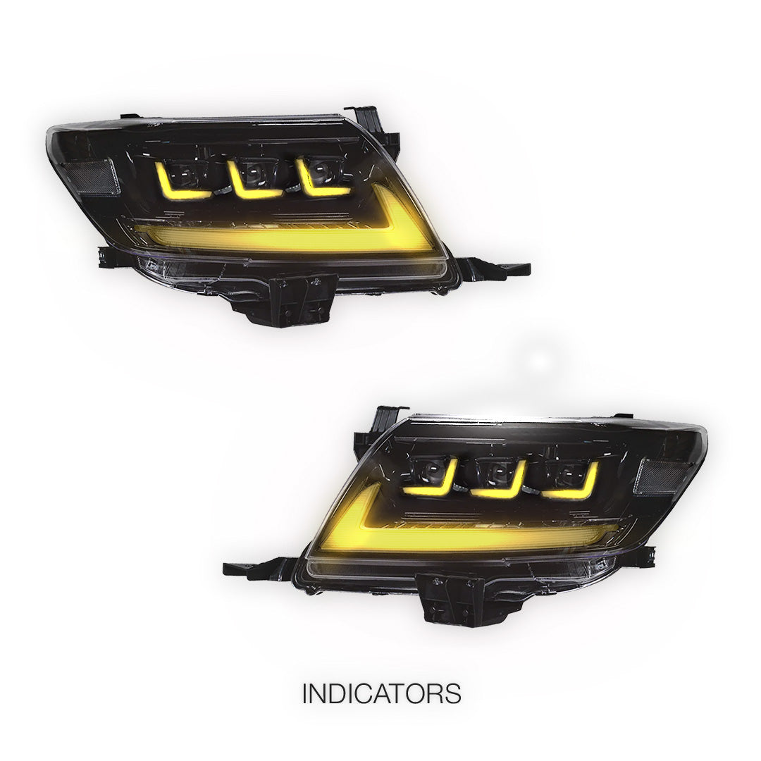 Toyota HiLux Vigo (2011 - 2015) Black Full LED Triple Projector Lens Headlights LH + RH