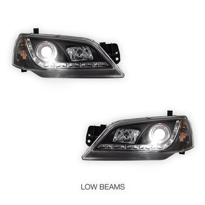 Ford Fairmont BA / BF Sedan / Ute Non XR (2002 - 2006) Black LED DRL Style Headlights LH + RH