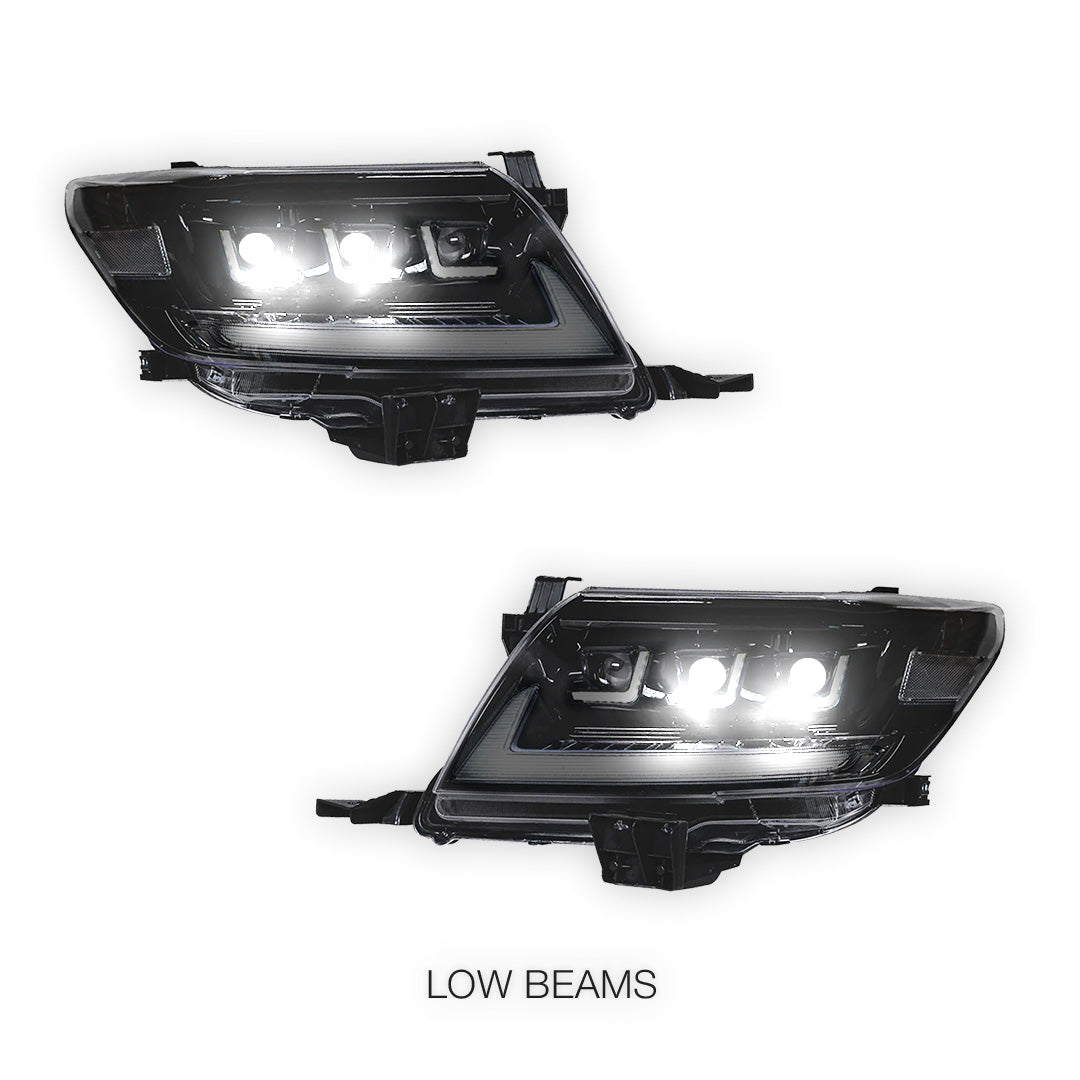 Toyota HiLux Vigo (2011 - 2015) Black Full LED Triple Projector Lens Headlights LH + RH