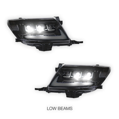 Toyota HiLux Vigo (2011 - 2015) Black Full LED Triple Projector Lens Headlights LH + RH