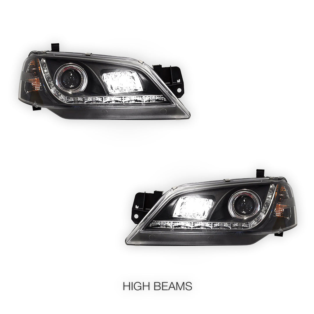 Ford Fairmont BA / BF Sedan / Ute Non XR (2002 - 2006) Black LED DRL Style Headlights LH + RH
