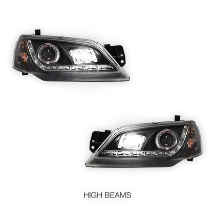 Ford Fairmont BA / BF Sedan / Ute Non XR (2002 - 2006) Black LED DRL Style Headlights LH + RH