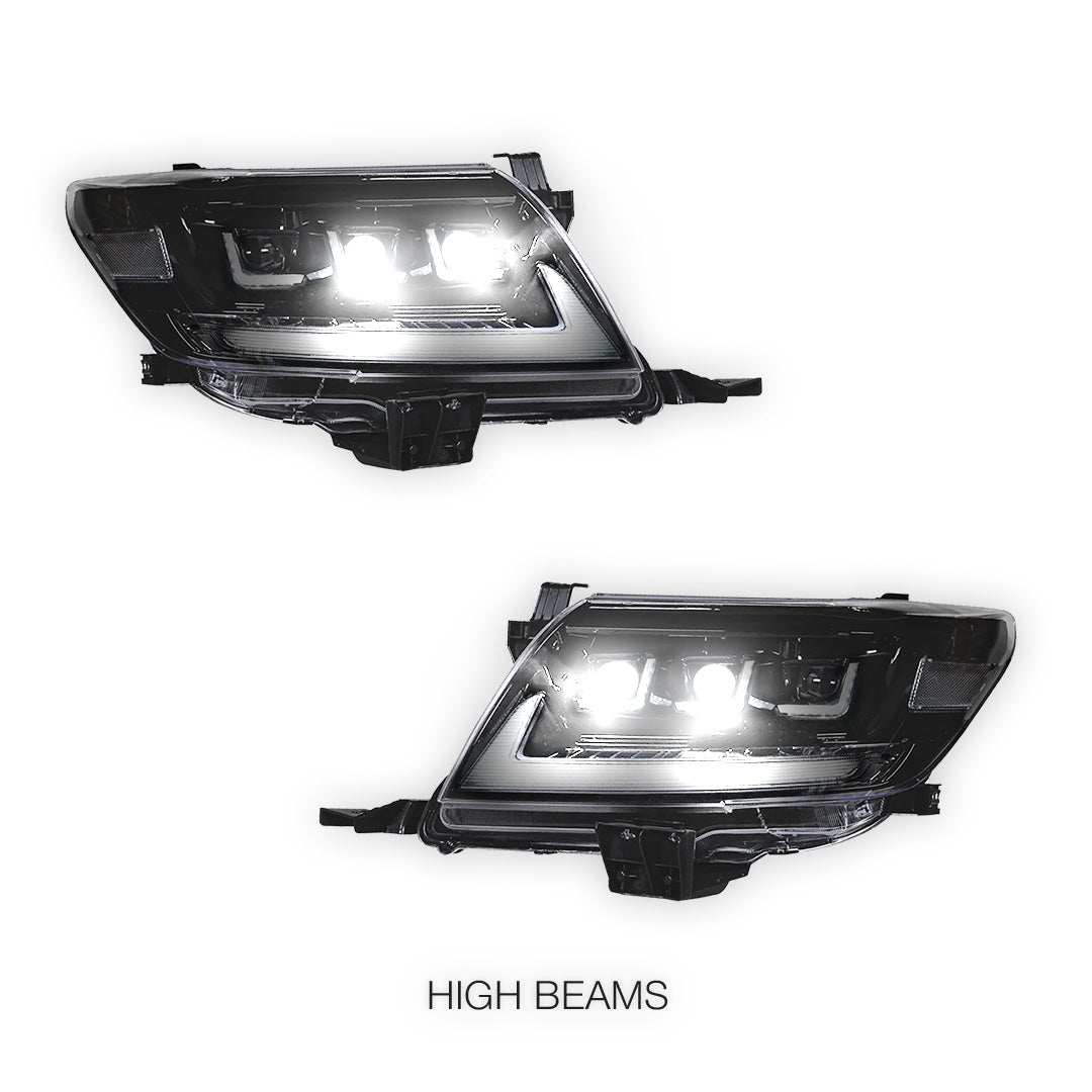 Toyota HiLux Vigo (2011 - 2015) Black Full LED Triple Projector Lens Headlights LH + RH