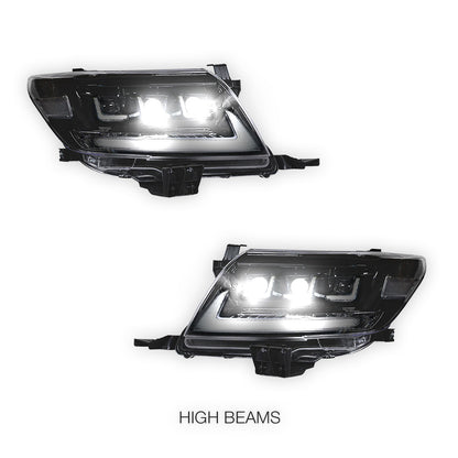 Toyota HiLux Vigo (2011 - 2015) Black Full LED Triple Projector Lens Headlights LH + RH