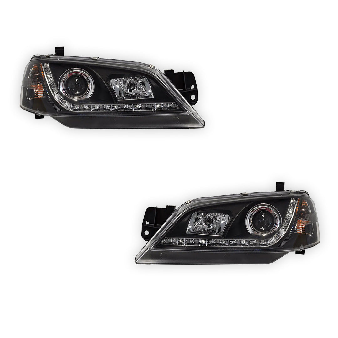 Ford Fairmont BA / BF Sedan / Ute Non XR (2002 - 2006) Black LED DRL Style Headlights LH + RH