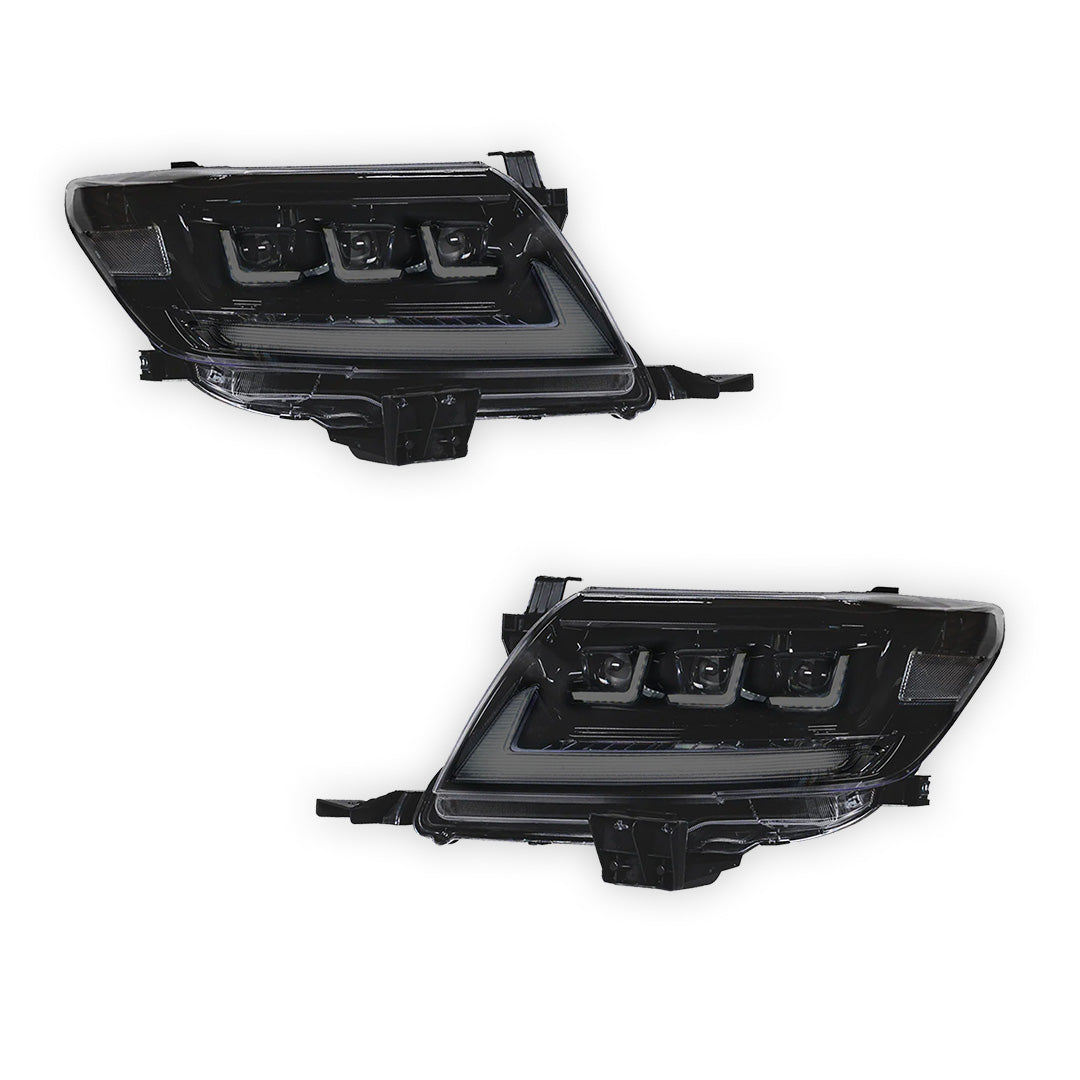 Toyota HiLux Vigo (2011 - 2015) Black Full LED Triple Projector Lens Headlights LH + RH