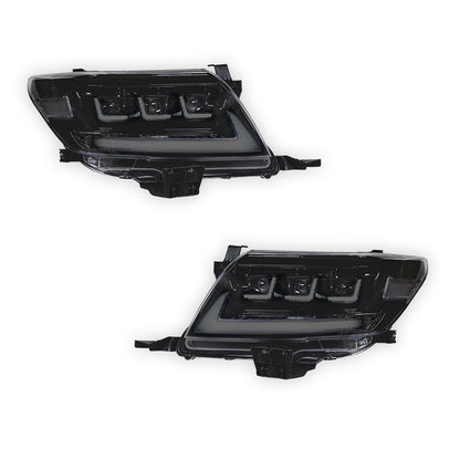 Toyota HiLux Vigo (2011 - 2015) Black Full LED Triple Projector Lens Headlights LH + RH