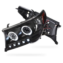 Toyota LandCruiser 200 Series LC200 / FJ200 (2007 - 2015) Black LED DRL & CCFL Angel Eyes Projector Headlights LH + RH