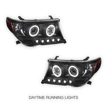 Toyota LandCruiser 200 Series LC200 / FJ200 (2007 - 2015) Black LED DRL & CCFL Angel Eyes Projector Headlights LH + RH