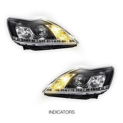 Ford Focus LV (2009 - 2011) Black Day Time DRL LED Projector Headlights LH + RH