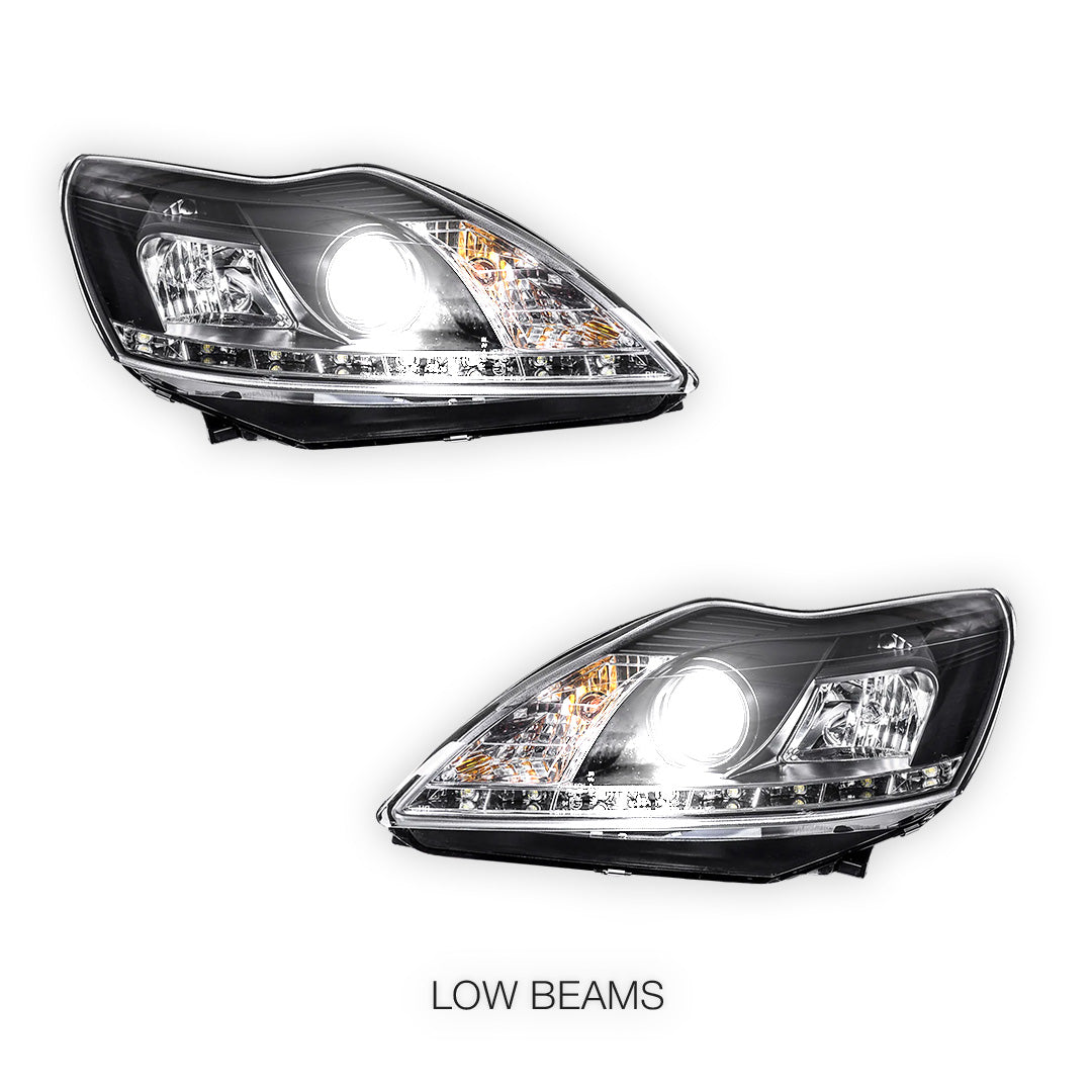 Ford Focus LV (2009 - 2011) Black Day Time DRL LED Projector Headlights LH + RH