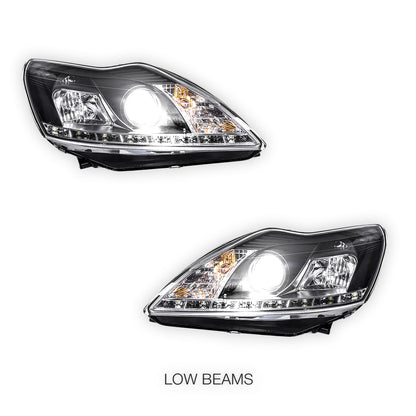 Ford Focus LV (2009 - 2011) Black Day Time DRL LED Projector Headlights LH + RH