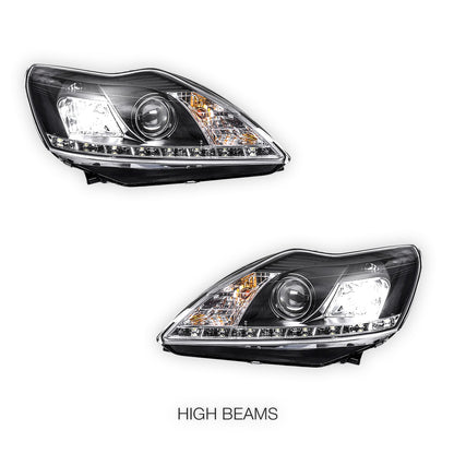 Ford Focus LV (2009 - 2011) Black Day Time DRL LED Projector Headlights LH + RH