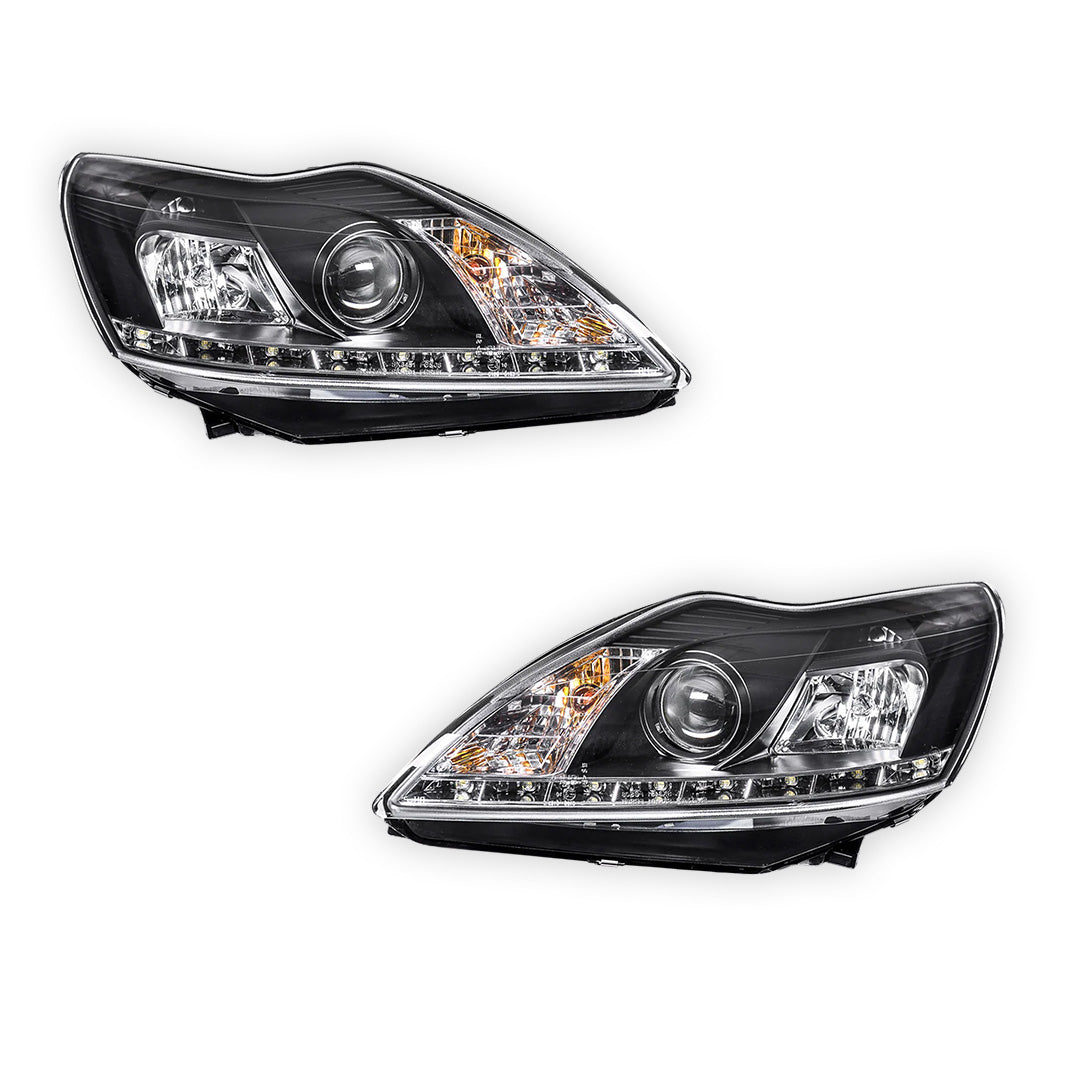 Ford Focus LV (2009 - 2011) Black Day Time DRL LED Projector Headlights LH + RH