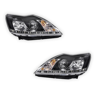 Ford Focus LV (2009 - 2011) Black Day Time DRL LED Projector Headlights LH + RH