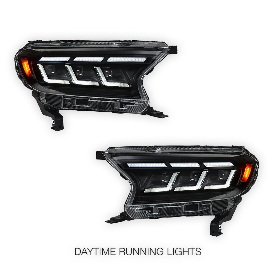 Ford Everest UA (2015 - 2022) Black Full LED Mustang Style Headlights LH + RH