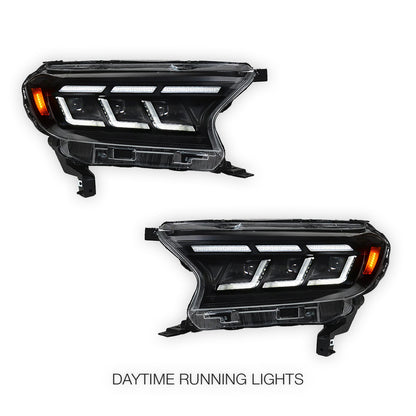 Ford Everest UA (2015 - 2022) Black Full LED Mustang Style Headlights LH + RH