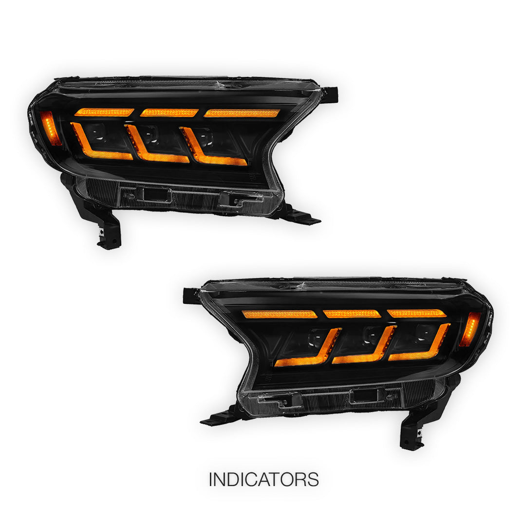 Ford Everest UA (2015 - 2022) Black Full LED Mustang Style Headlights LH + RH
