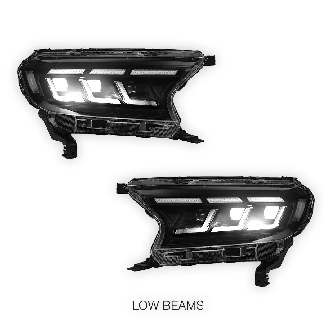 Ford Everest UA (2015 - 2022) Black Full LED Mustang Style Headlights LH + RH