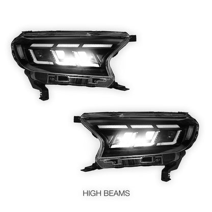 Ford Everest UA (2015 - 2022) Black Full LED Mustang Style Headlights LH + RH