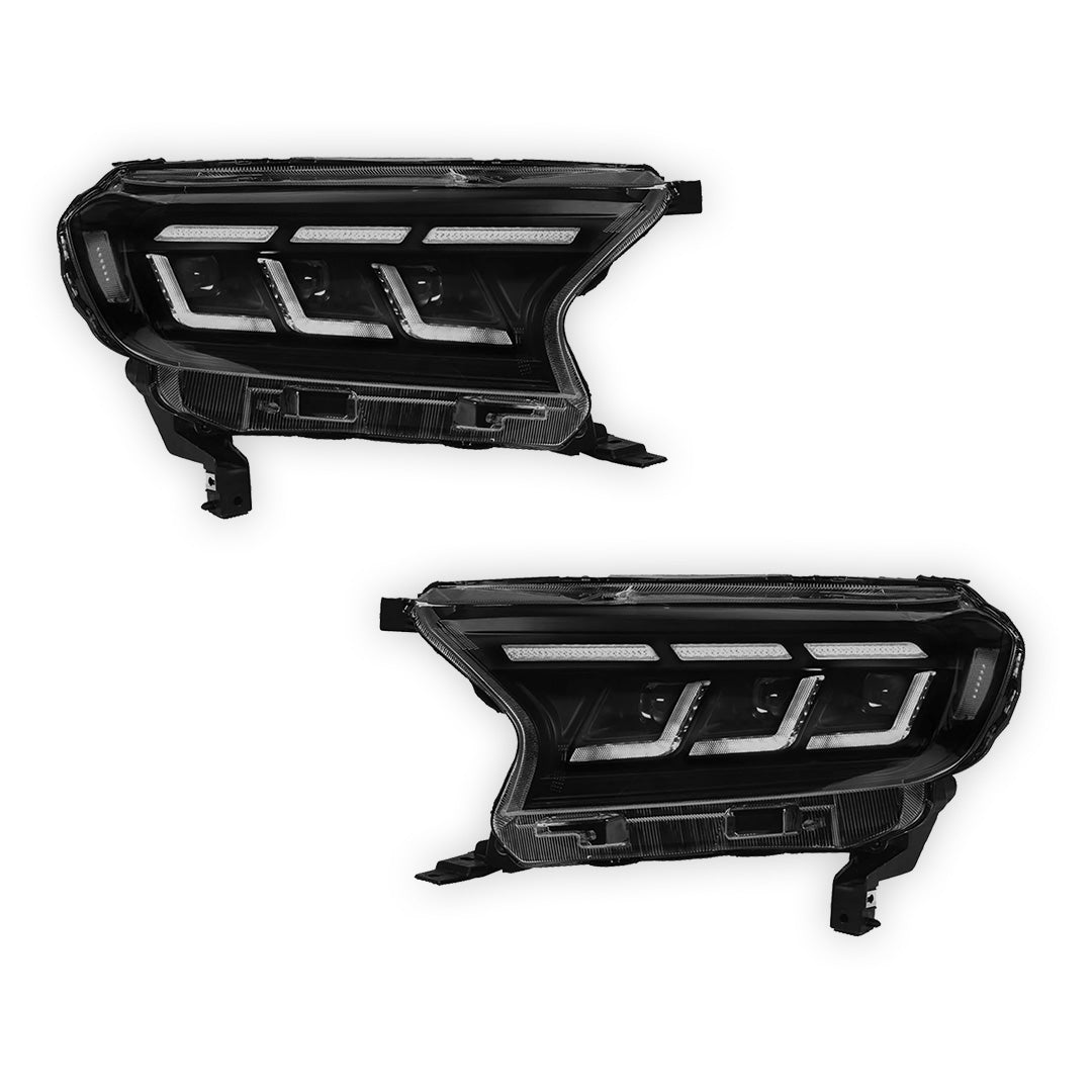 Ford Everest UA (2015 - 2022) Black Full LED Mustang Style Headlights LH + RH
