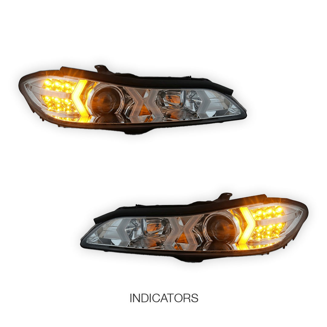 Nissan Silvia S15 (1999 - 2001) Crystal Clear LED 3D DRL Stripe Bar Projector With LED Indicators Headlights LH + RH