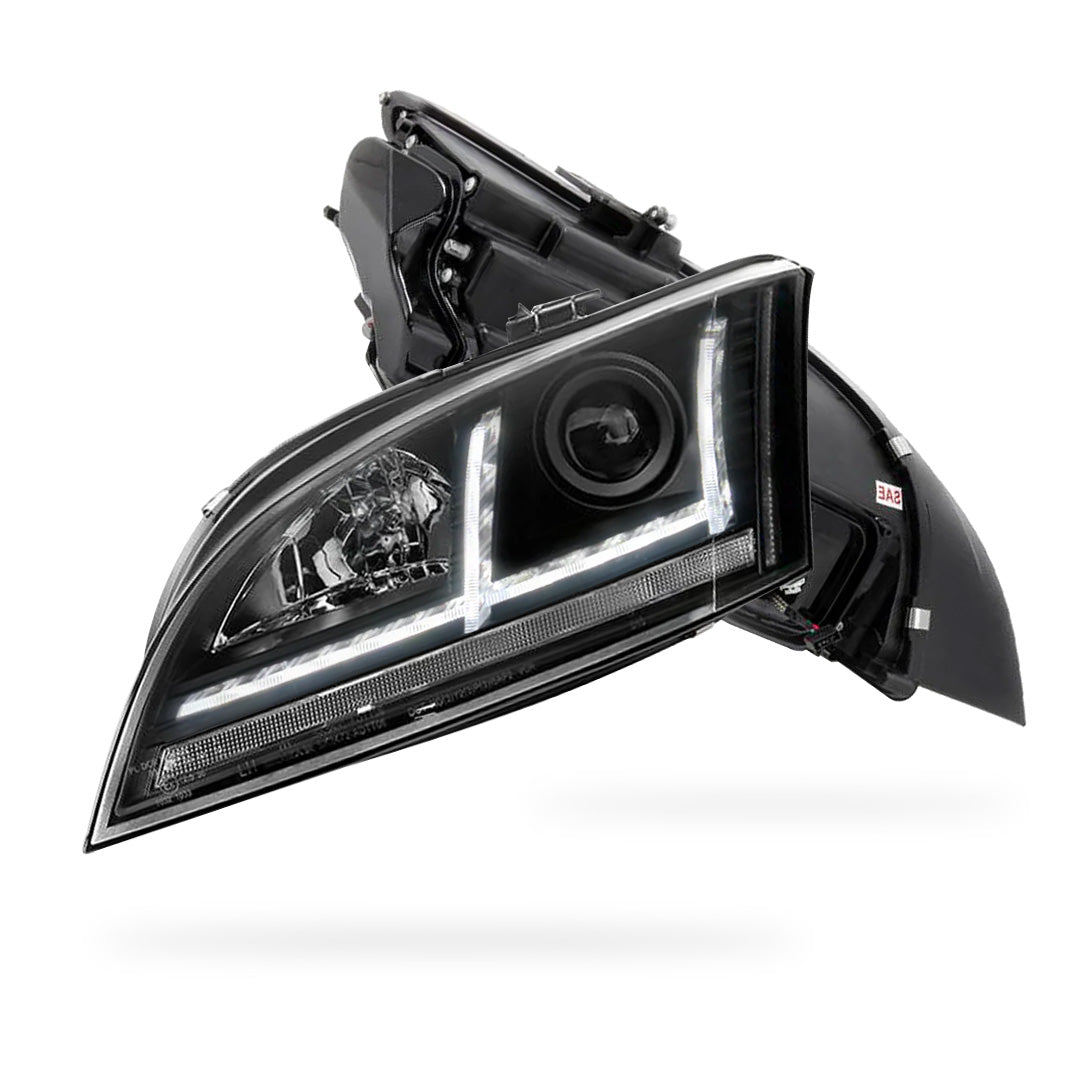 Audi TT 8J (2006 - 2014) HID Xenon Model Black 3D DRL LED Projector With Sequential Indicator Headlights LH + RH