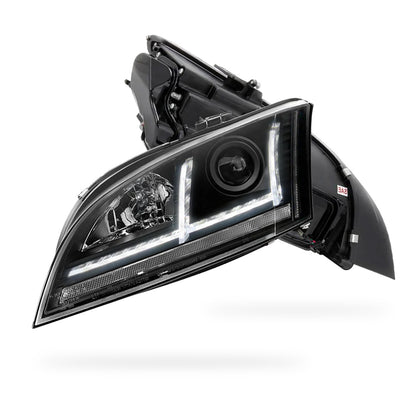 Audi TT 8J (2006 - 2014) HID Xenon Model Black 3D DRL LED Projector With Sequential Indicator Headlights LH + RH