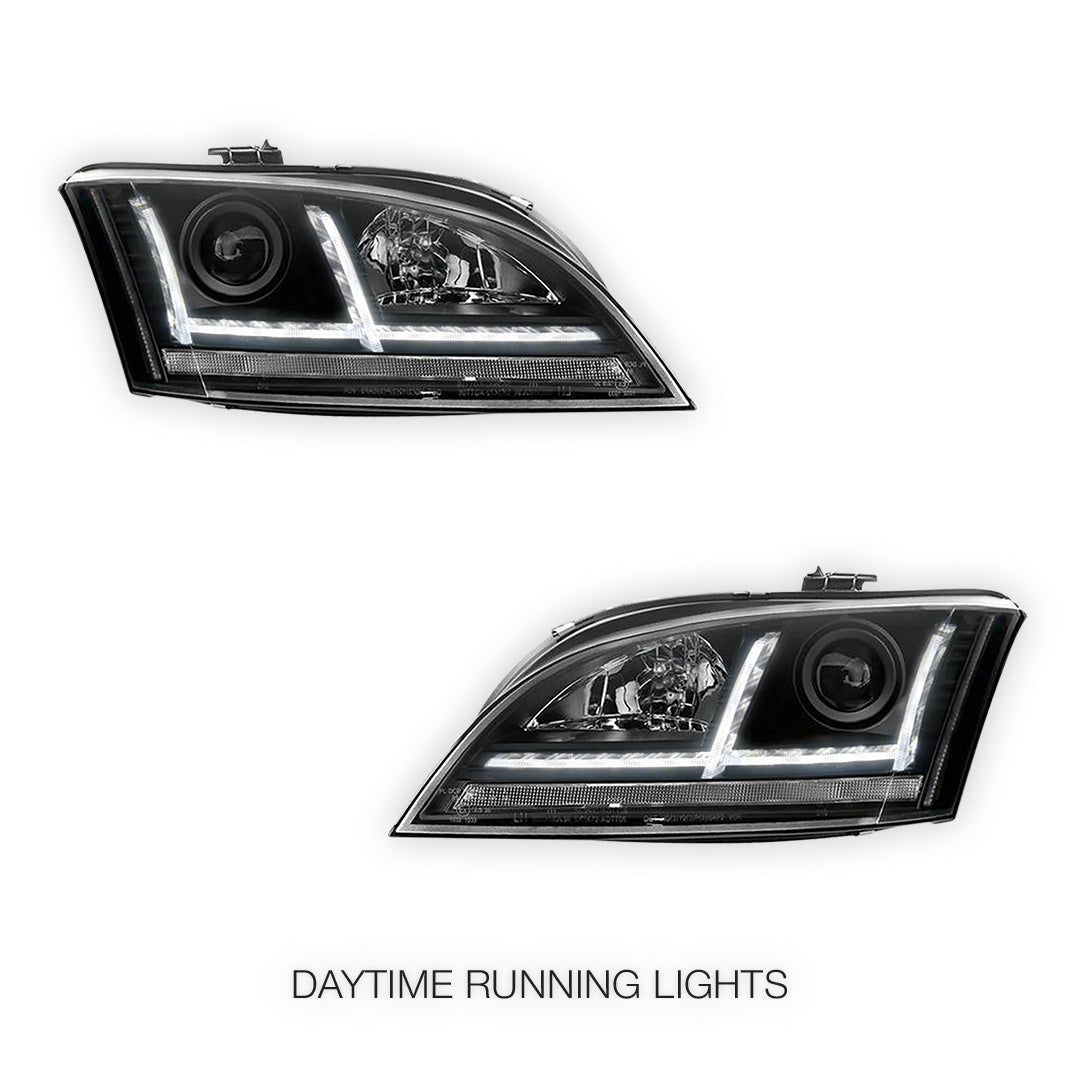 Audi TT 8J (2006 - 2014) HID Xenon Model Black 3D DRL LED Projector With Sequential Indicator Headlights LH + RH