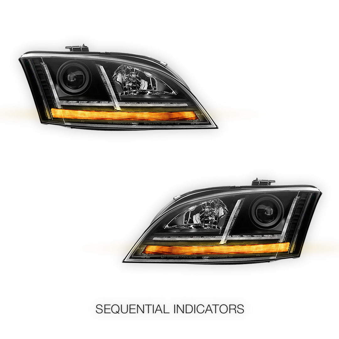 Audi TT 8J (2006 - 2014) HID Xenon Model Black 3D DRL LED Projector With Sequential Indicator Headlights LH + RH