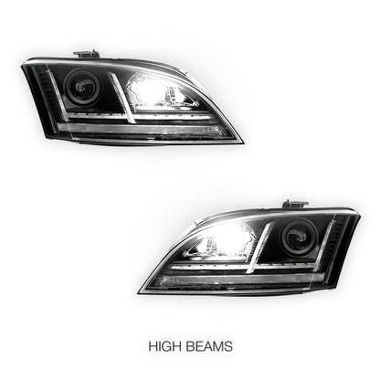 Audi TT 8J (2006 - 2014) HID Xenon Model Black 3D DRL LED Projector With Sequential Indicator Headlights LH + RH
