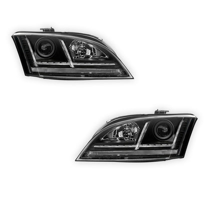 Audi TT 8J (2006 - 2014) HID Xenon Model Black 3D DRL LED Projector With Sequential Indicator Headlights LH + RH
