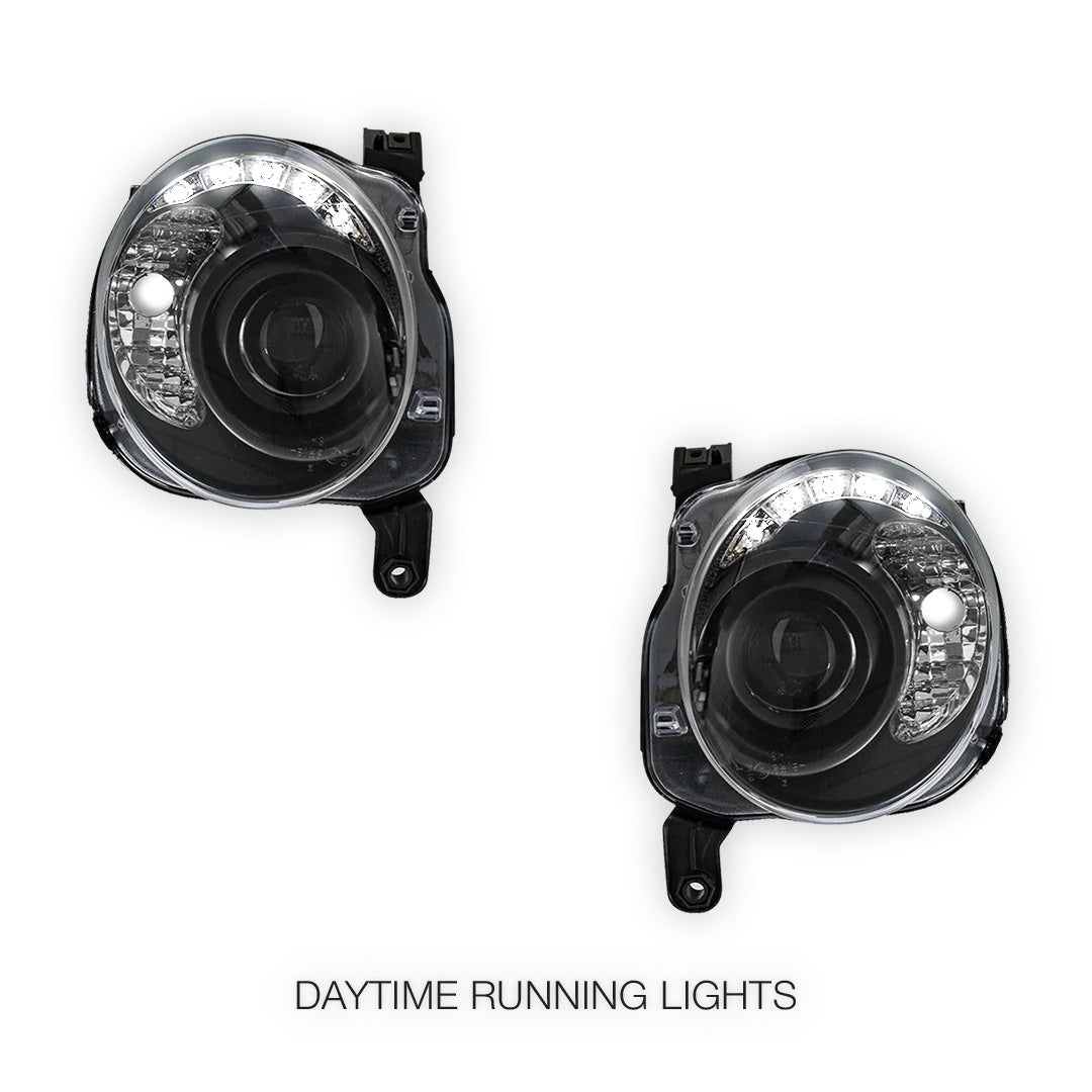 Fiat 500 / 500C (2008 - 2013) Black DRL Dual Beam Projector Headlights LH + RH