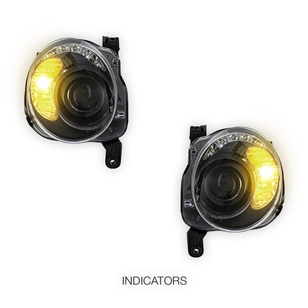 Fiat 500 / 500C (2008 - 2013) Black DRL Dual Beam Projector Headlights LH + RH