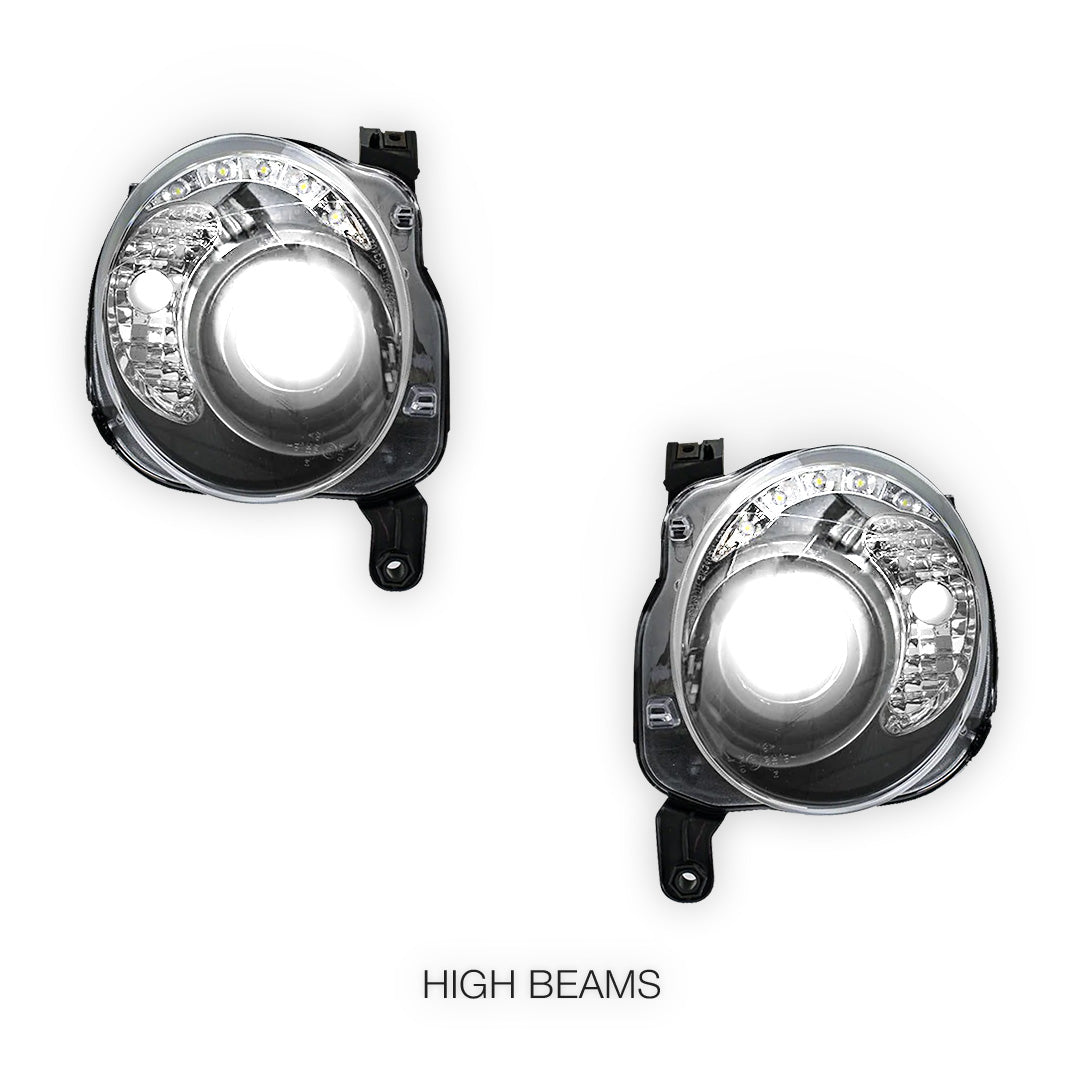 Fiat 500 / 500C (2008 - 2013) Black DRL Dual Beam Projector Headlights LH + RH