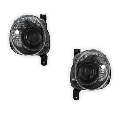 Fiat 500 / 500C (2008 - 2013) Black DRL Dual Beam Projector Headlights LH + RH