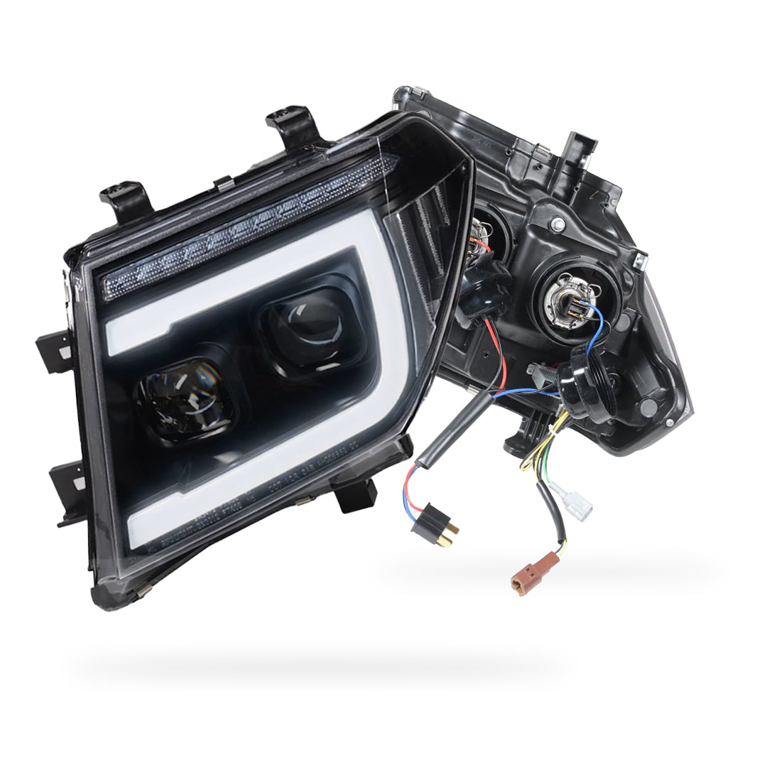 Nissan Pathfinder R51 (2005 - 2009) Black DRL Projector With LED Sequential Indicators Headlights LH + RH