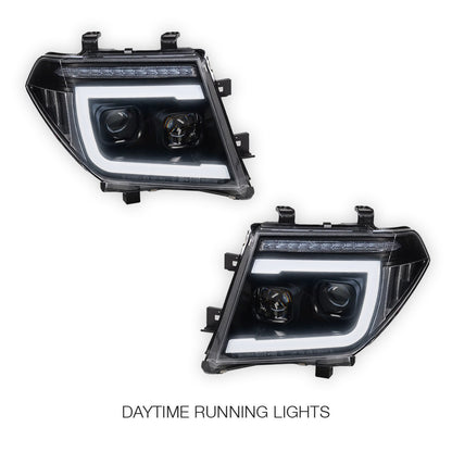 Nissan Pathfinder R51 (2005 - 2009) Black DRL Projector With LED Sequential Indicators Headlights LH + RH