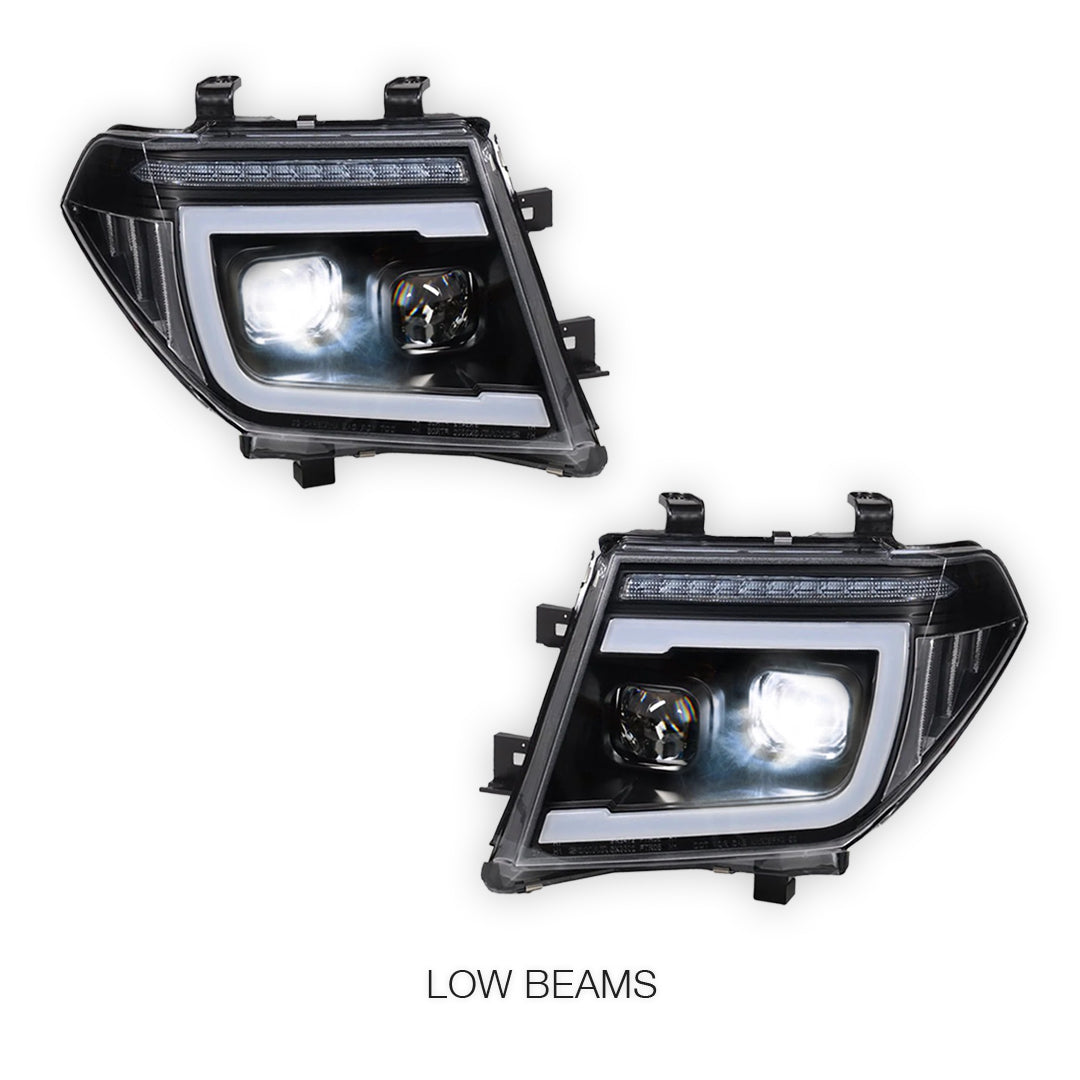 Nissan Pathfinder R51 (2005 - 2009) Black DRL Projector With LED Sequential Indicators Headlights LH + RH