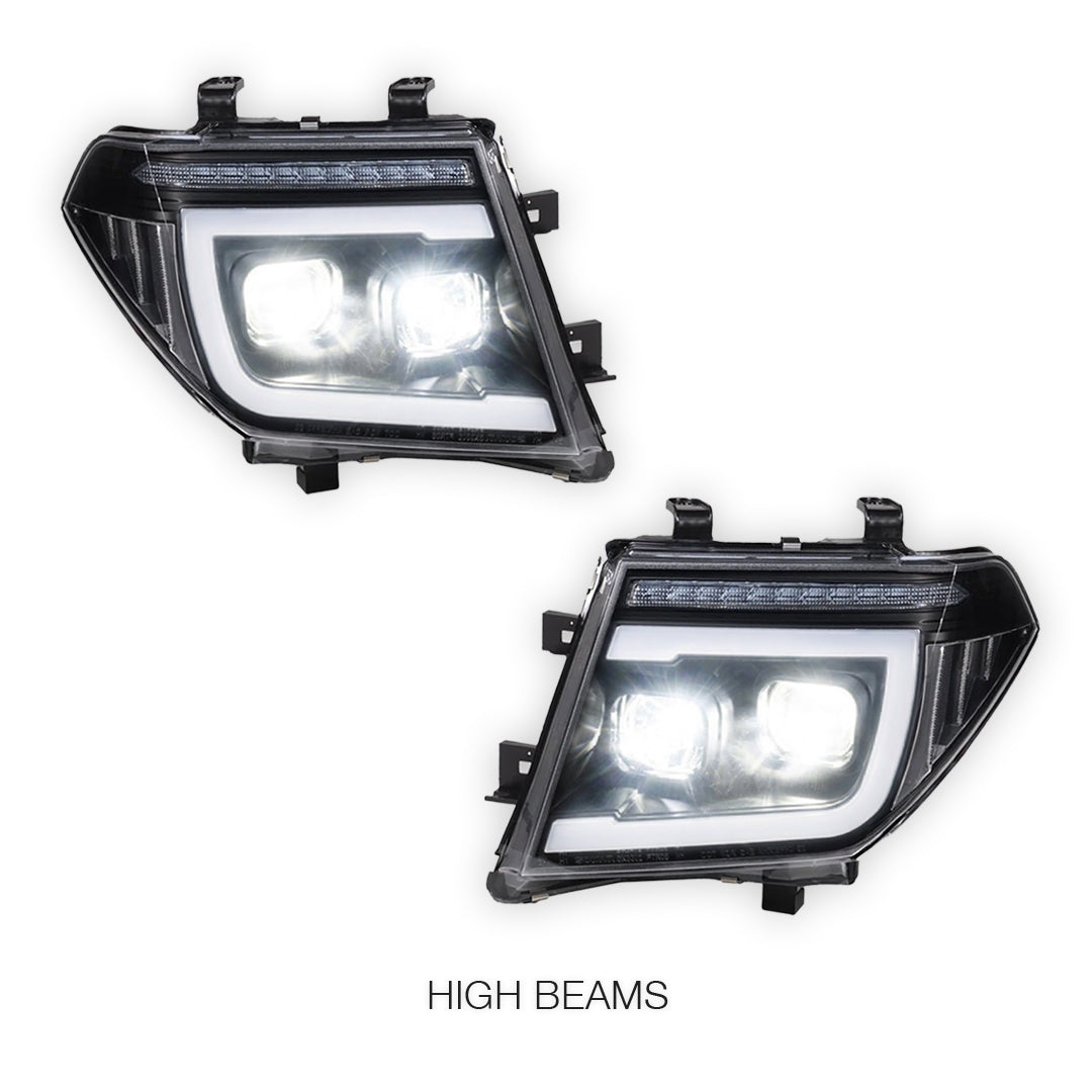 Nissan Pathfinder R51 (2005 - 2009) Black DRL Projector With LED Sequential Indicators Headlights LH + RH