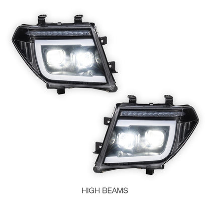 Nissan Pathfinder R51 (2005 - 2009) Black DRL Projector With LED Sequential Indicators Headlights LH + RH