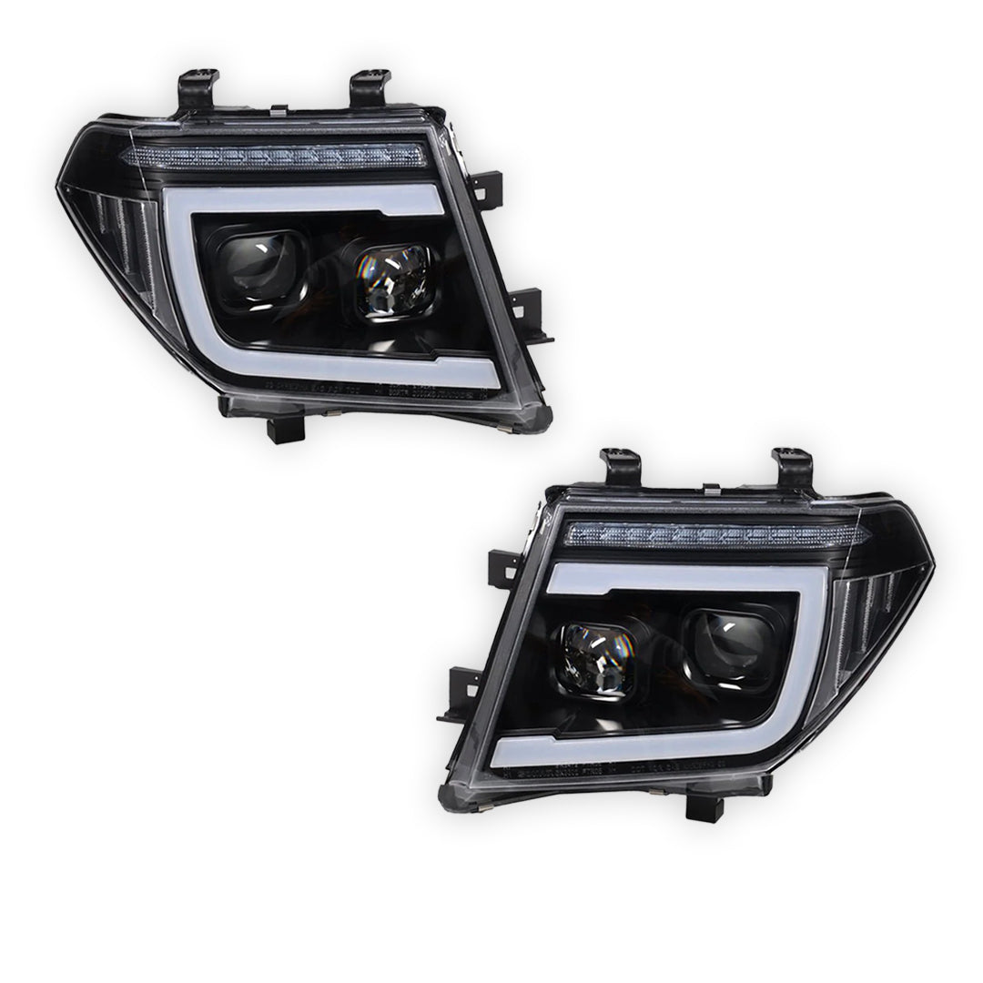 Nissan Pathfinder R51 (2005 - 2009) Black DRL Projector With LED Sequential Indicators Headlights LH + RH